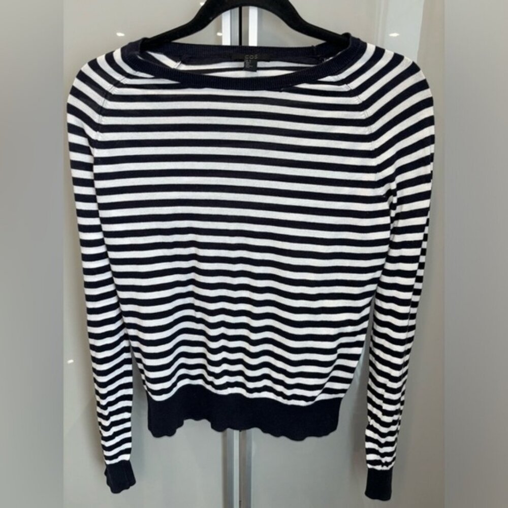 COS - 100% Cotton Dark Blue and White Striped Sweater in Size M